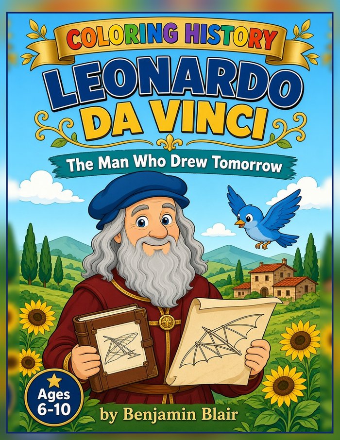 Leonardo da Vinci: The Man Who Drew Tomorrow coloring book cover