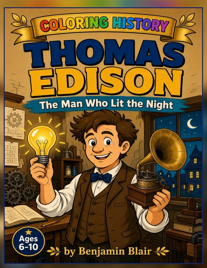 Thomas Edison: The Man Who Lit the Night coloring book cover